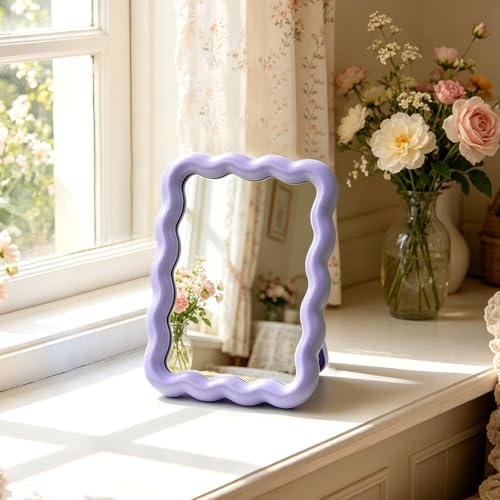 Wave-Inspired Portable Makeup Mirror - 6.7x5.3 Inch, Purple