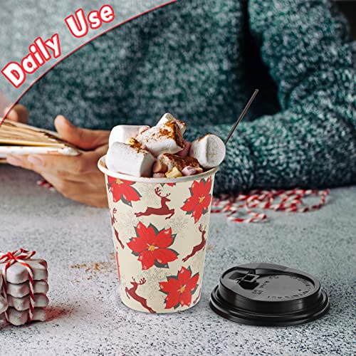 Christmas Paper Cups with Lids, Straws & Sleeves - Bright Style, 12 oz, 100 Sets