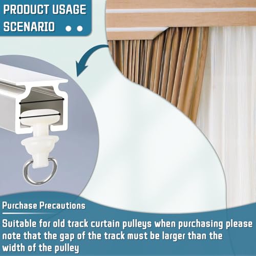 White Curtain Track Hooks Set - 90 Clips & Rollers for Showers