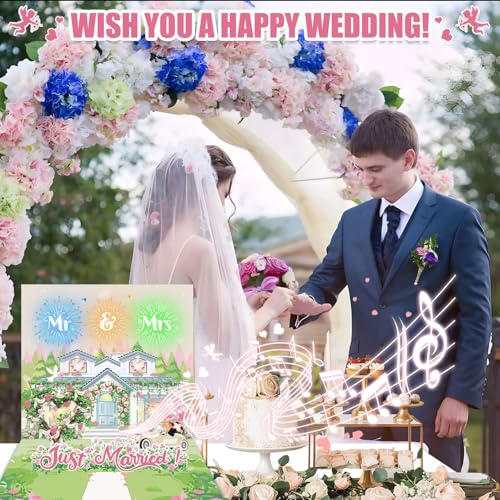 3D Pop-Up Wedding Card with Music & Fireworks - Money Holder