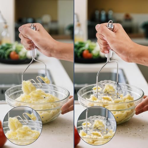 2PCS Stainless Steel Potato Masher Set - Zigzag & Flower Design
