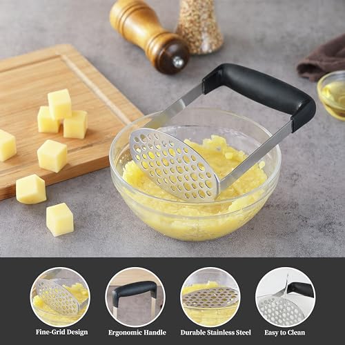 Stainless Steel Potato Masher with Ergonomic Handle - Dishwasher Safe