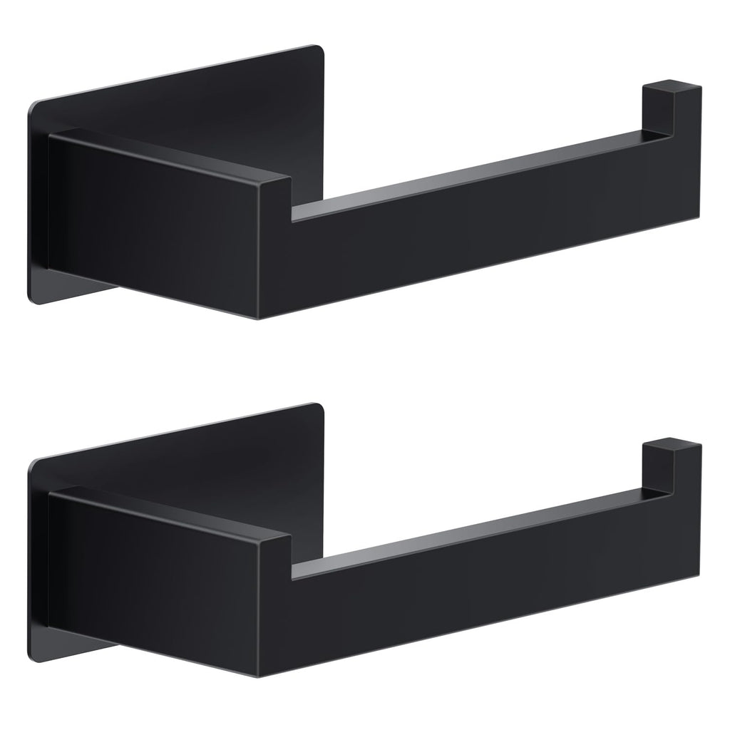 Auxmir Adhesive Toilet Paper Holder, No Drilling Toilet Roll Holder Wall Mount, Premium Thicken SUS304 Stainless Steel, Rustproof Toilet Tissue Holder for Bathroom Kitchen Washroom RV, Black(2 Pack)