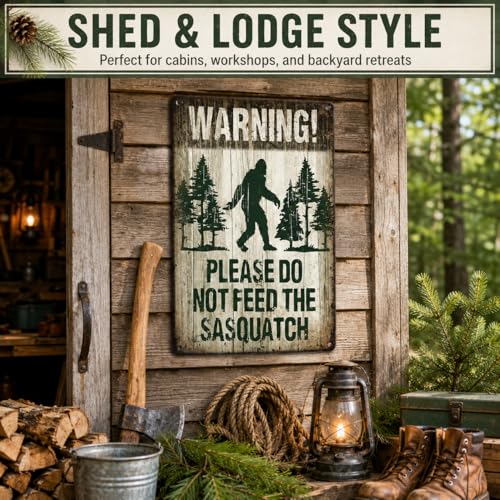 Bigfoot Warning Metal Sign - 8x12 Inch Rustic Aluminum Decor for Man Cave