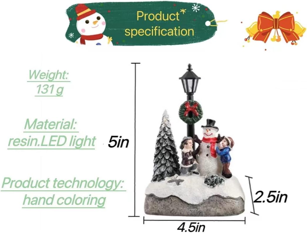 Skiennix Christmas Village Set - LED Warm Lights & Mini Snowman Figurines | Collectible House Decorations