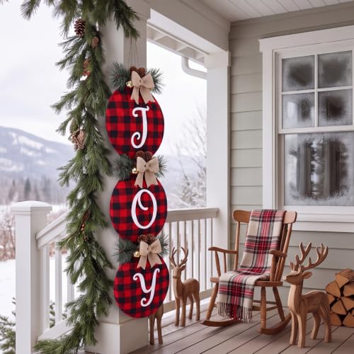 Christmas Joy Wreath for Front Door 29.5 Inch Buffalo Plaid Holiday Decor - Variation of This Listing