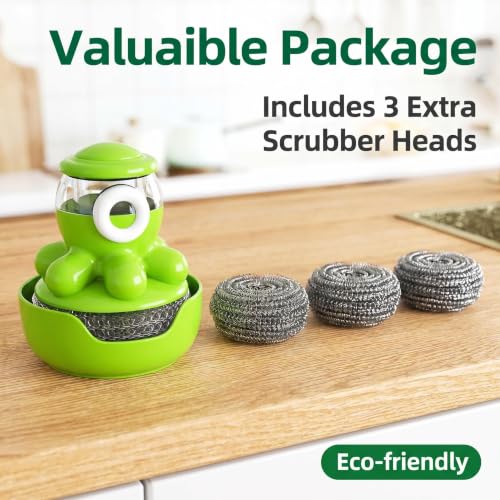 VIVIKIT Octopus Soap Dispensing Dish Brush - Grassy Green Scrub Tool