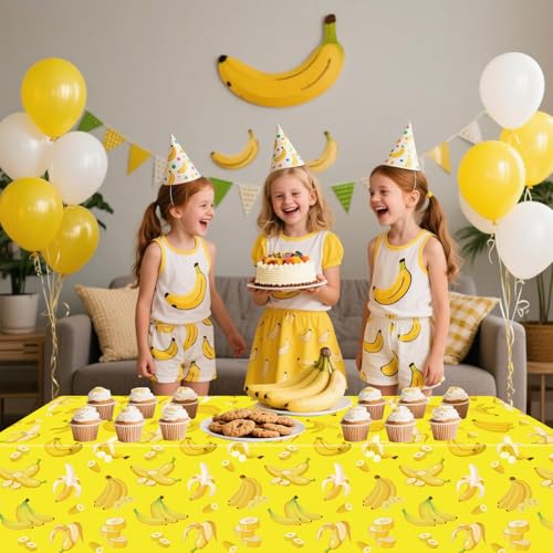 Banana Party Tablecloths - 4 Pack Waterproof Table Covers 86" x 51"