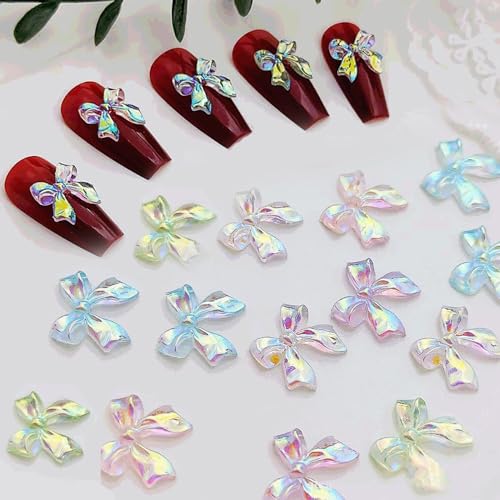 3D Colorful Aurora Bow Nail Charms - 48 Pieces for DIY Nail Art