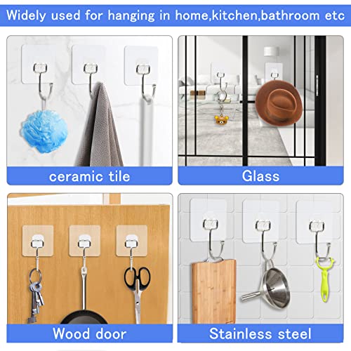 30 Pack Large Adhesive Wall Hooks - Heavy Duty 44lb Clear Waterproof Hangers