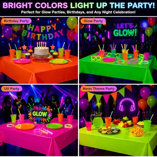 Oigco 4 Pack Neon Tablecloths - Glow in The Dark Party Supplies, 54x108 Inch
