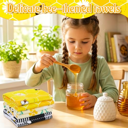 Bee Kitchen Towels Set - 3 Pcs Cute Animal Design, 24x16 Inch