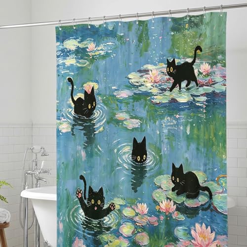 Artistic Cat Shower Curtain - 71x71 Inch Waterproof Fabric