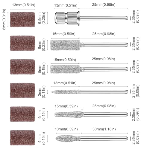 Thrymme Electric Nail Drill Bits Set - 6PCS 3/32" Universal Stainless Steel Replacement Tips with Sanding Bands for Acrylic and Gel Nails