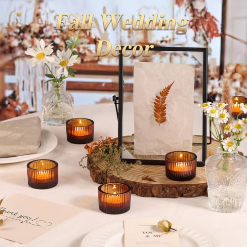 HAVITI Amber Glass Votive Candle Holders - 1.3" x 2" - Set of 4