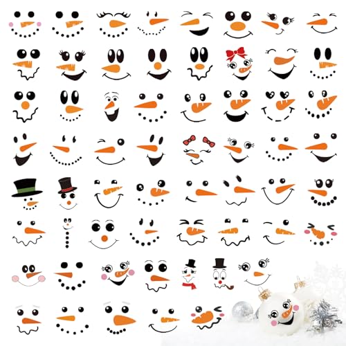 60pcs Snowman Face Stickers - Cute Christmas Decorations for Crafts