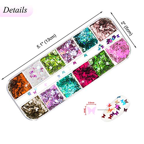 ETHOON 3D Butterfly Nail Art Sequins 24 Colors Holographic Glitter Decals