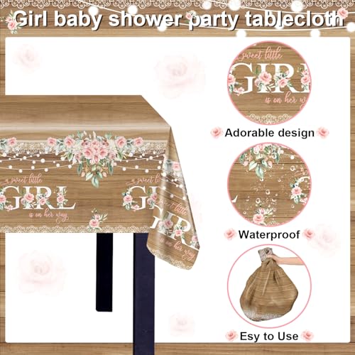 3 Pack Rustic Floral Baby Shower Tablecloths - 108 x 54 Inches