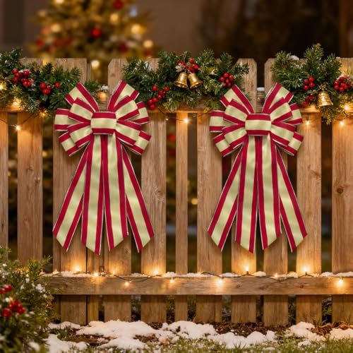 ABTOLS 25 Yards Christmas Wired Ribbons - Red & Gold Stripe Burlap for Holiday Decor