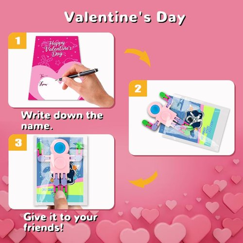 28 Pack Valentines Day Gifts for Kids Astronaut Finger Spinners Toys with Valentines Cards for Boys Girls, School Class Classroom Gifts Prizes Exchange Party Favors