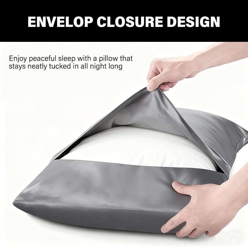 OHOO Satin Pillowcase Set, Standard Size (20x26), Envelope Closure, Black