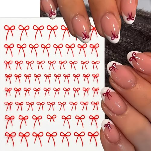 Quezadyl 8 Sheets 3D Self-Adhesive Bow Nail Art Stickers Cute Bowknot Decals