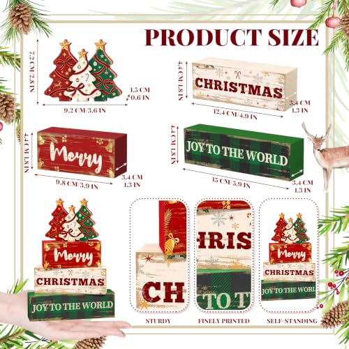 Christmas Wooden Tree Blocks Set - Rustic Indoor Holiday Decor, 4 Pcs, Tree Variation
