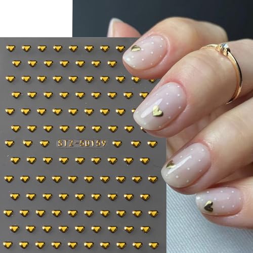 5D Embossed Heart Nail Stickers Gold Pink Valentine Decals 4 Sheets