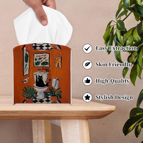 Vintage Black Cat Tissue Box Cover - Red Bathroom Design