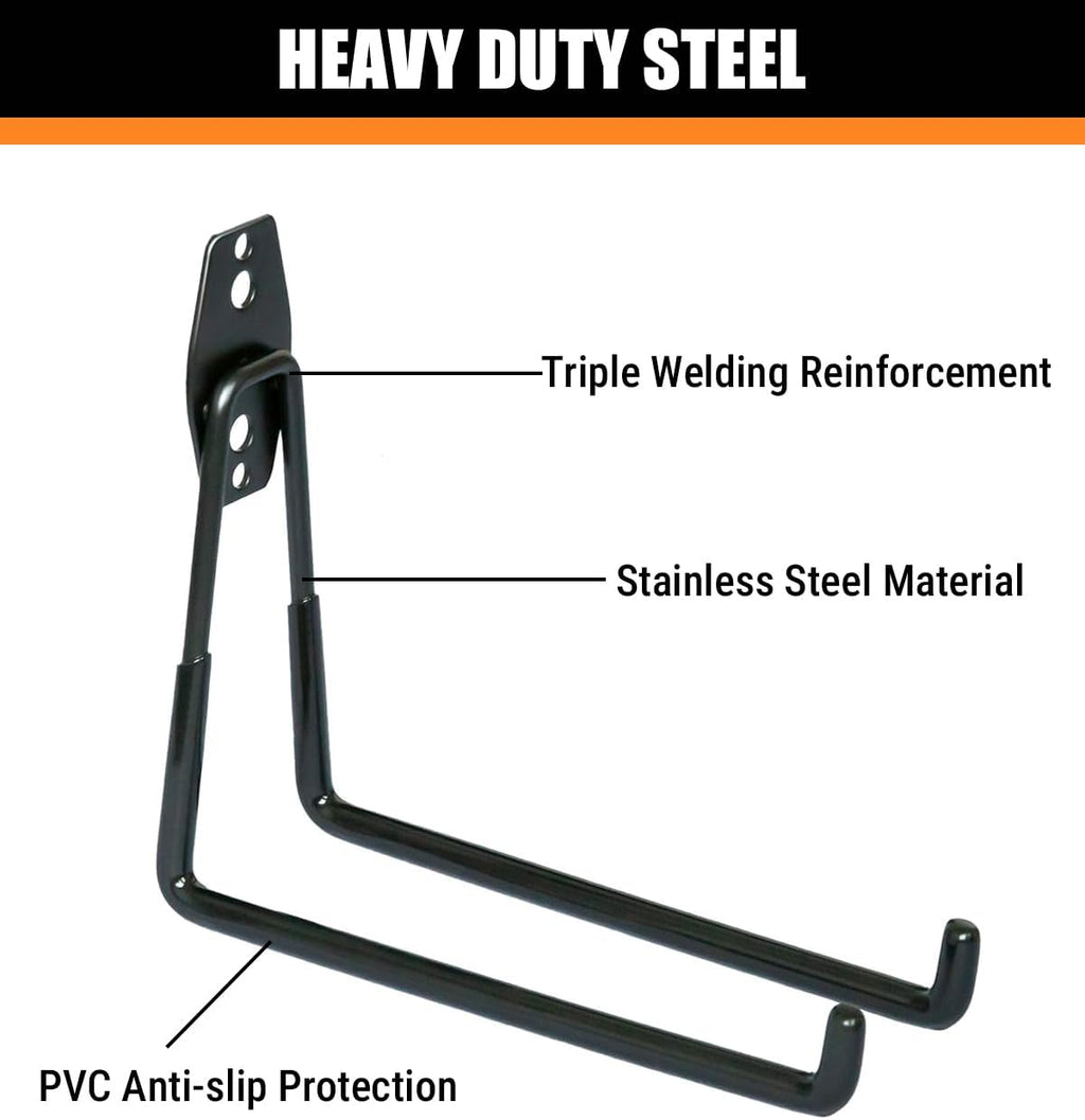 WMK Heavy Duty Garage Hooks - 7.3'' Wall Mount Storage for Bikes, Ladders & Tools | 100LB Capacity, PVC Coated (Black)