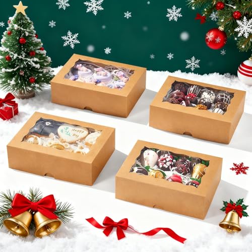 25 Brown Bakery Cookie Boxes with Windows - Gift-Ready, 8x6x2.5 Inches Variation of 25 / Brown