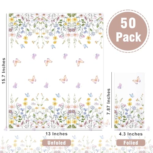 50-Pack Watercolor Floral Disposable Hand Towels – Wildflower Napkins