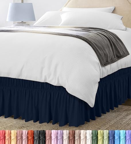 King Bed Skirt with Easy Fit Elastic Belt - 16 Inch Drop, Grey