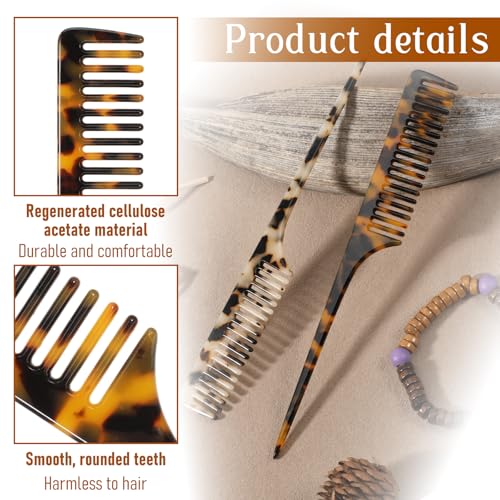 Rat Tail Combs 2-Piece Acetate Hair Parting and Styling Comb Set