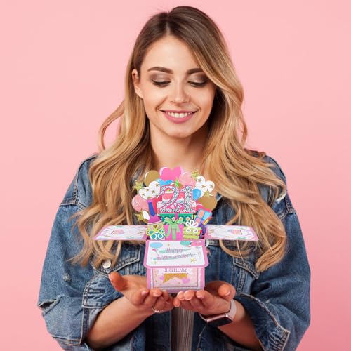 CIEHER 21st Birthday Pop Up Card - Unique 3D Greeting for Girls