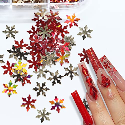 6 Grids Holographic Snowflake Nail Art Glitter Sequins Winter Xmas