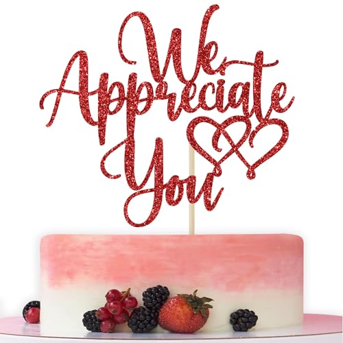 We Appreciate You Cake Topper - Red Glitter Graduation Decoration