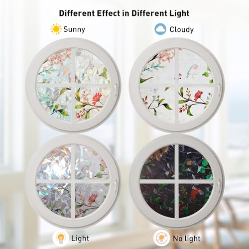 Kromapolis Floral Window Privacy Film, 17.5" x 78.7" 3D Rainbow Static Cling