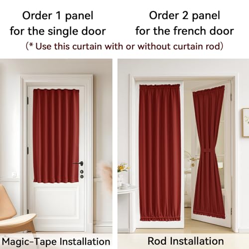 Vatge Red French Door Blackout Curtains - Holiday Decor, 36x72 Inches, Pack of 1