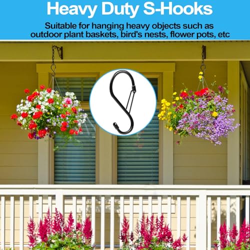 Dreecy 4-Inch Heavy Duty S Hooks with Safety Buckle, 10 Pack Black Metal