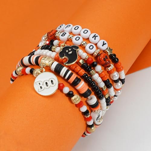 Lonext Halloween Bracelet Stack with Ghost & Pumpkin Charms