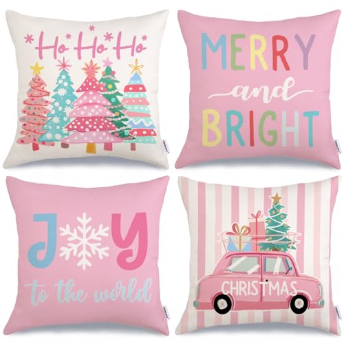 GEEORY Christmas Throw Pillow Covers Set of 4, 18x18 Inch Holiday Decor