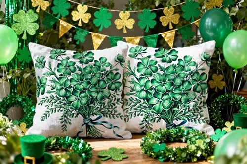 St. Patrick's Day Clover Throw Pillow Covers 18x18 Set of 2 Green Shamrock