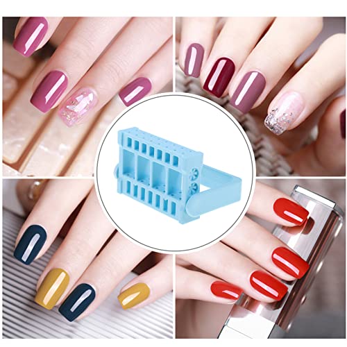 Beaupretty 16-Hole Nail Drill Bit Holder - Portable Manicure Organizer - Blue
