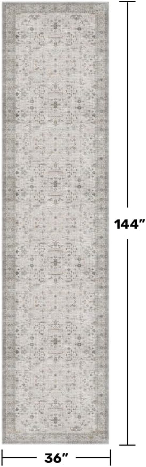 Hazo Haus Light Gray Kitchen Rug - Modern Boho Floral Geometric Design | Washable 12 ft Non-Slip Runner