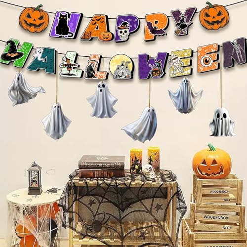 Halloween Ghost Hanging Ornaments Set - 6 Cute Acrylic Decor