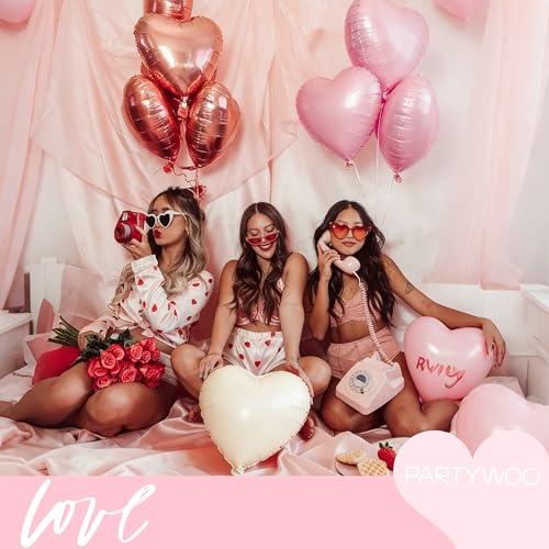 PartyWoo Pink and White Heart Foil Balloons - 15pcs 18 Inch