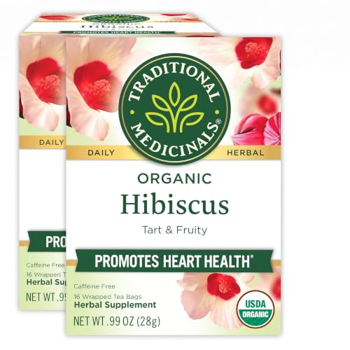 Traditional Medicinals Organic Hibiscus Tea Pack of 2 - Supports Heart & Cardiovascular Health, 16 Tea Bags Each