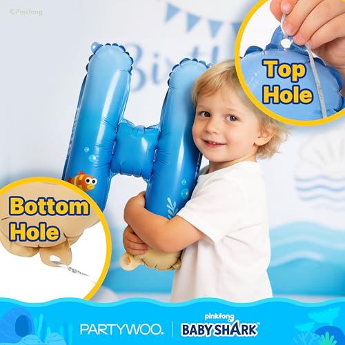 Blue Baby Shark Happy Birthday Banner Balloons - 16 Inch