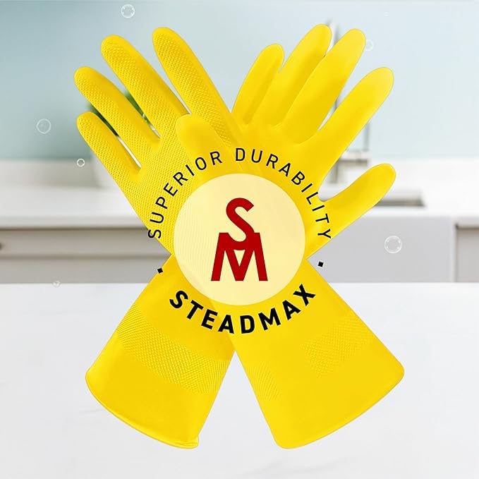 SteadMax Large Reusable Rubber Cleaning Gloves - 3 Pairs, Non-Slip